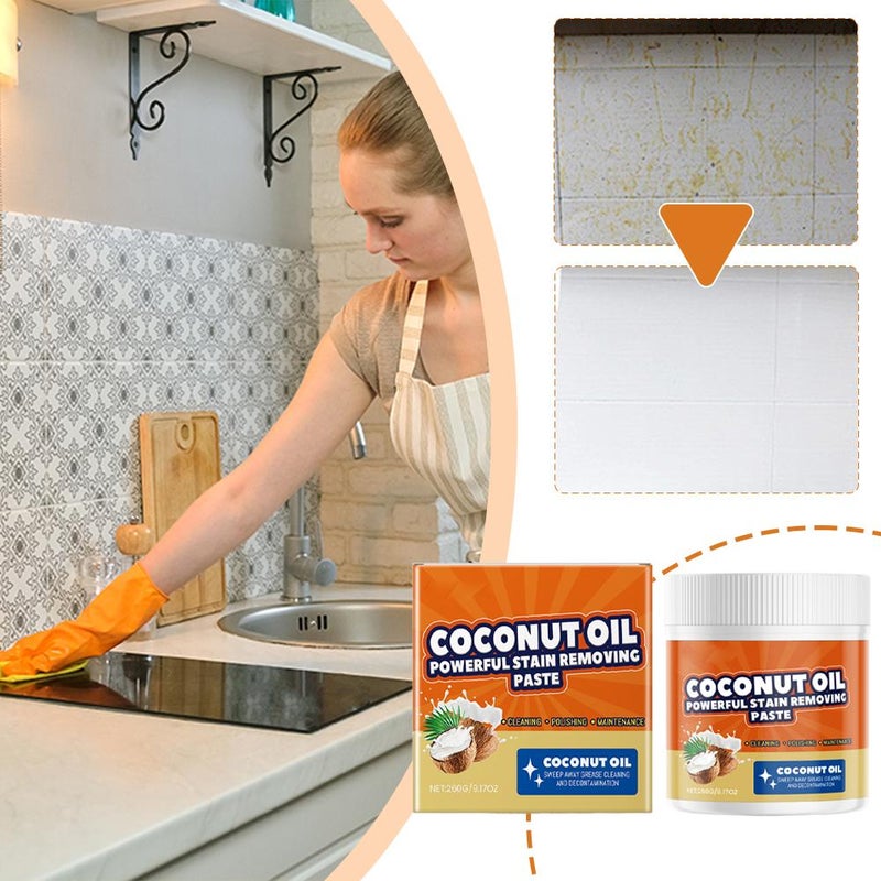 Cleaning Paste – Coconut Oil 3-in-1 Powerful Cleaner for Kitchen, Removes Tough Grease Stains From Oven, Stove & Grill, with Citric Acid & Shine-enhancing Formula - Image 3